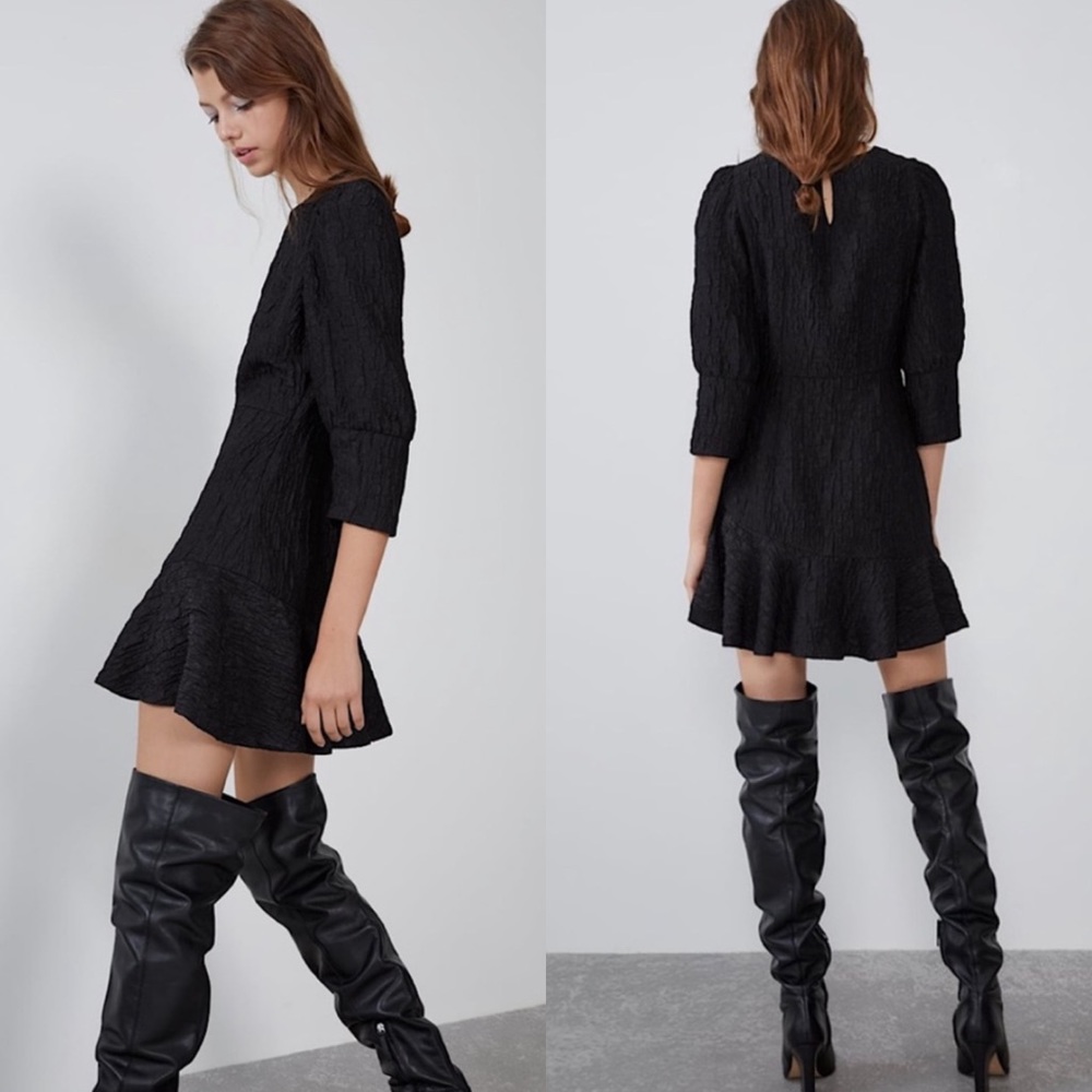 Zara Textured Weave Dress- Black